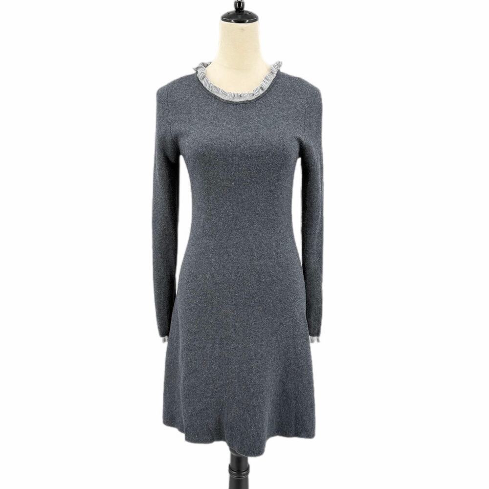 Adrienne Vittadini Gray Ruffle Knit Chic Classic Fall Winter Soft Sweater Dress